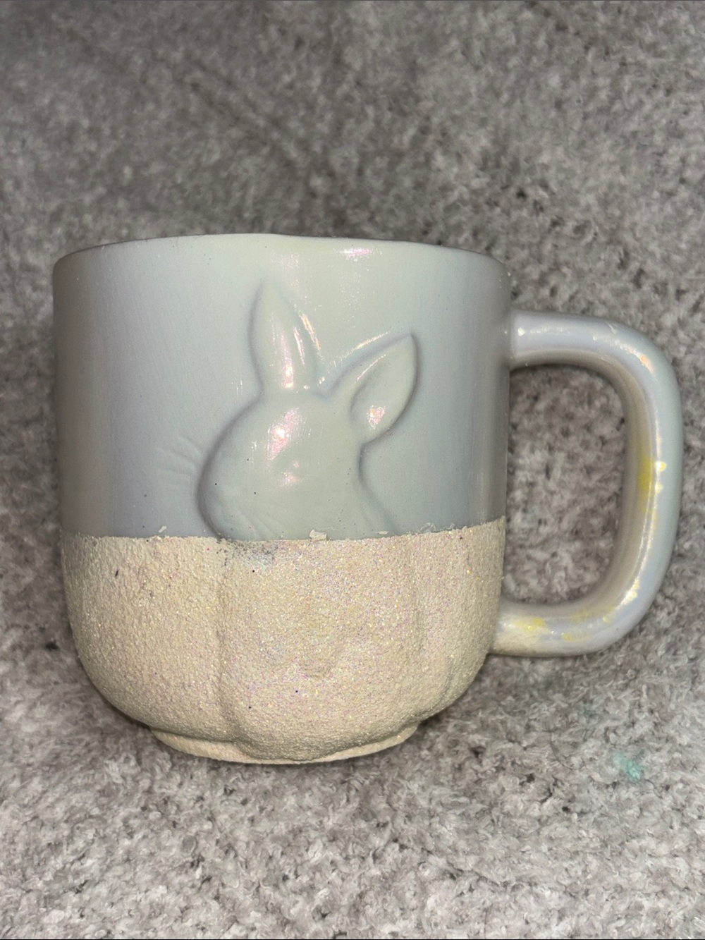 Iridescent Bunny low shine sealed glitter decorative Mug (hand painted)